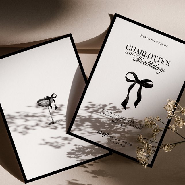 Invitation d'anniversaire à ruban noir et blanc mi (Créateur téléchargé)