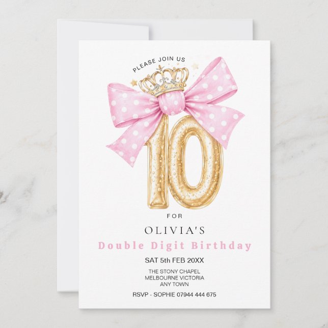 Invitation d'anniversaire à ruban pour 10 ans avec (Devant)