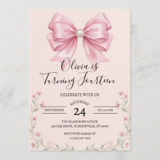 Invitation d'anniversaire à ruban rose Coquette