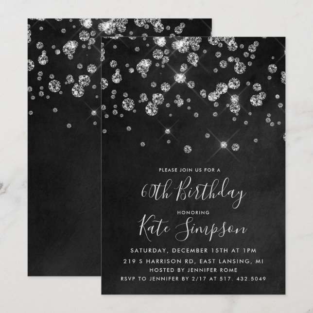 Invitation d'anniversaire à tableau noir diamant - (Devant / Derrière)