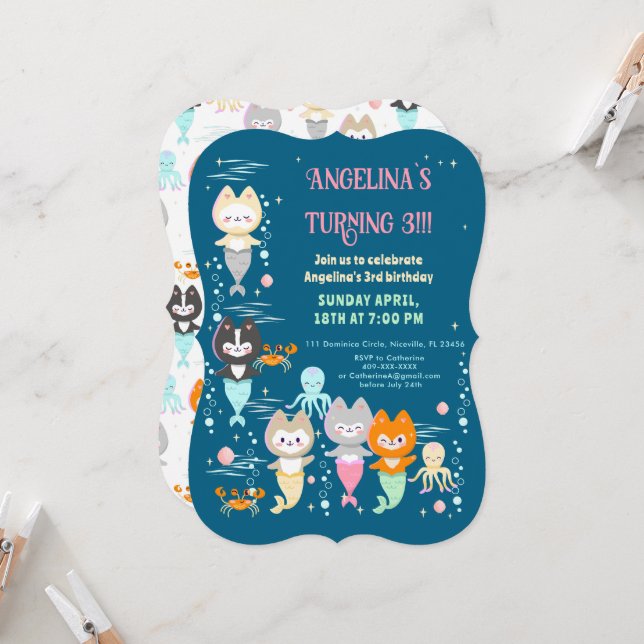 Invitation d'anniversaire à thème nautique. (Devant/Arrière en situation)