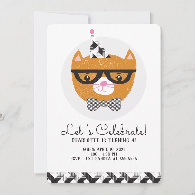 Invitation d'anniversaire à thème pour chat (Devant)