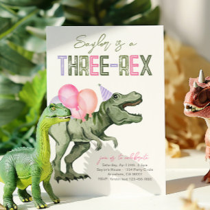 Invitation d'anniversaire à trois Rex Dinosaur