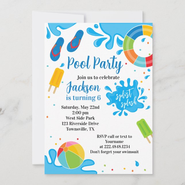 Invitation d'anniversaire à une fête à la piscine (Devant)