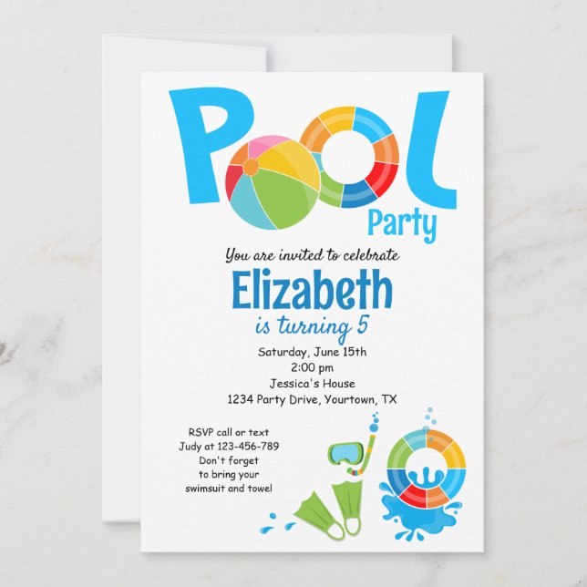 Invitation d'anniversaire à une fête au bord de la (Devant)