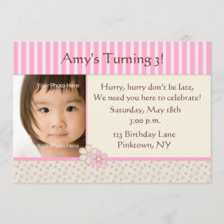 Invitation d'anniversaire à une photo de Pink Stri