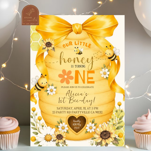 Invitation d'anniversaire abeille à miel arc-en-ci (Créateur téléchargé)