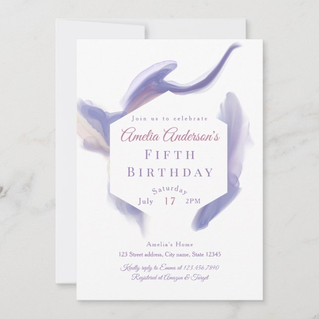 Invitation d'anniversaire abstrait aquarelle lavan (Devant)
