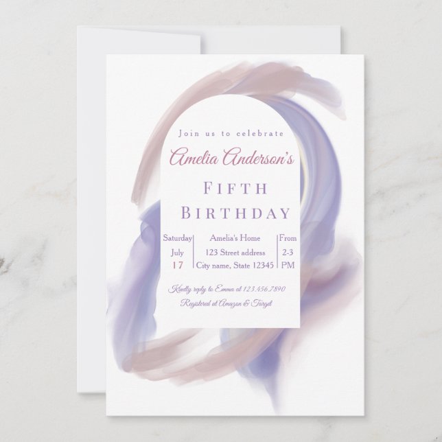 Invitation d'anniversaire Abstrait Aquarelle Lilas (Devant)