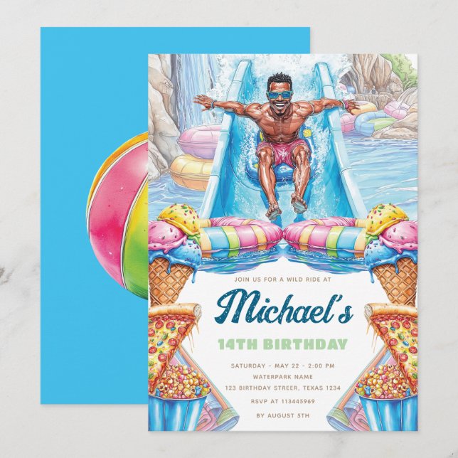 Invitation d'anniversaire ado Fun Teen Summer Slid (Devant / Derrière)