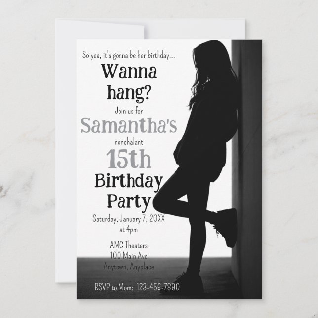 Invitation d'anniversaire ado nonchalant (Devant)