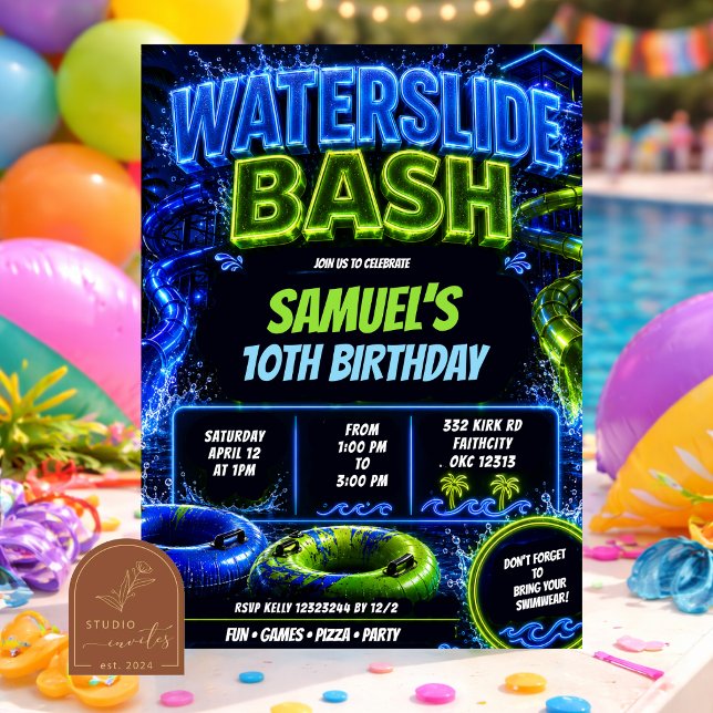 Invitation d'anniversaire adolescente Bash Neon Wa (Créateur téléchargé)