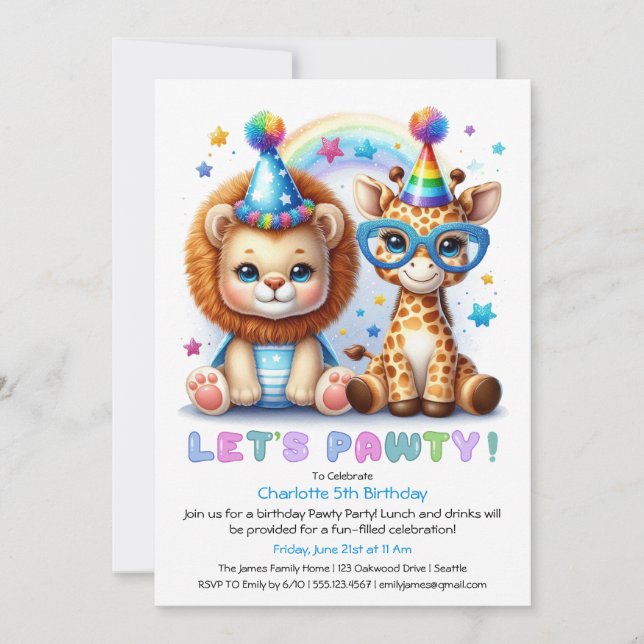 Invitation d'anniversaire adorable bébé lion & gir (Devant)