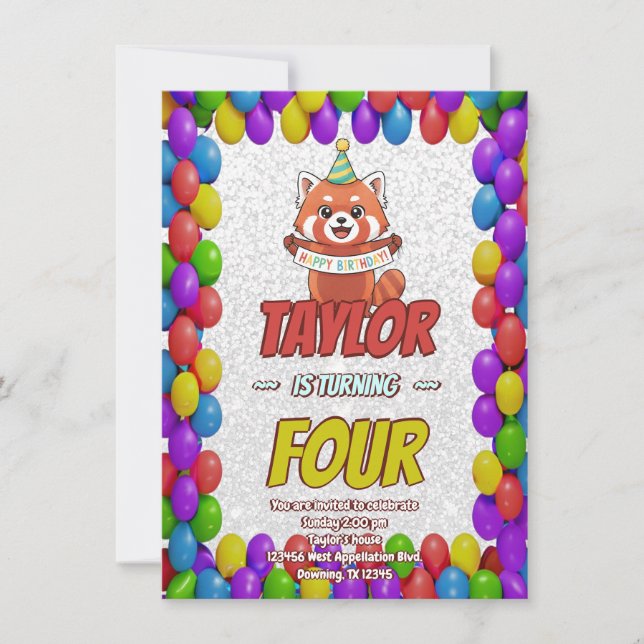 Invitation d'anniversaire adorable de panda roux (Devant)