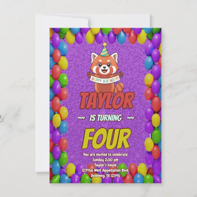 Invitation d'anniversaire adorable de panda roux (Devant)