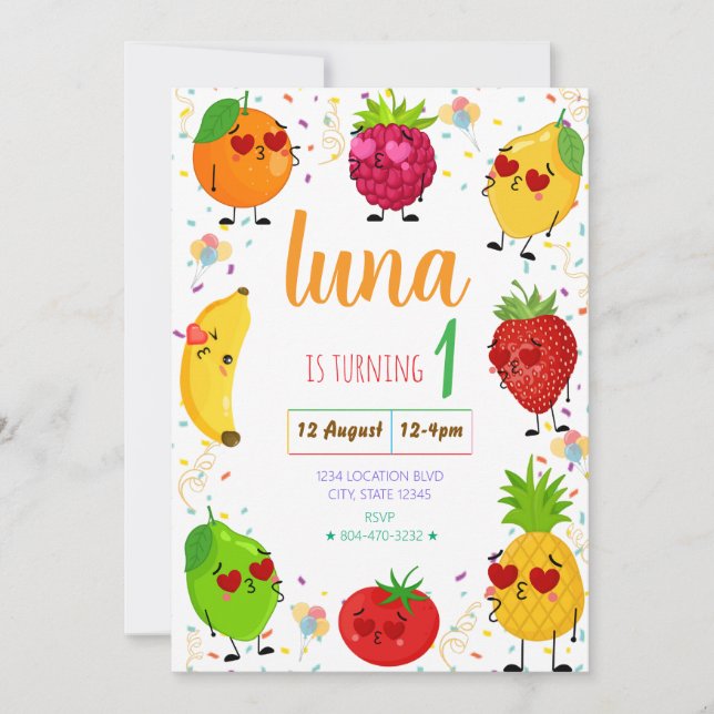Invitation d'anniversaire AdorableFruit (Devant)