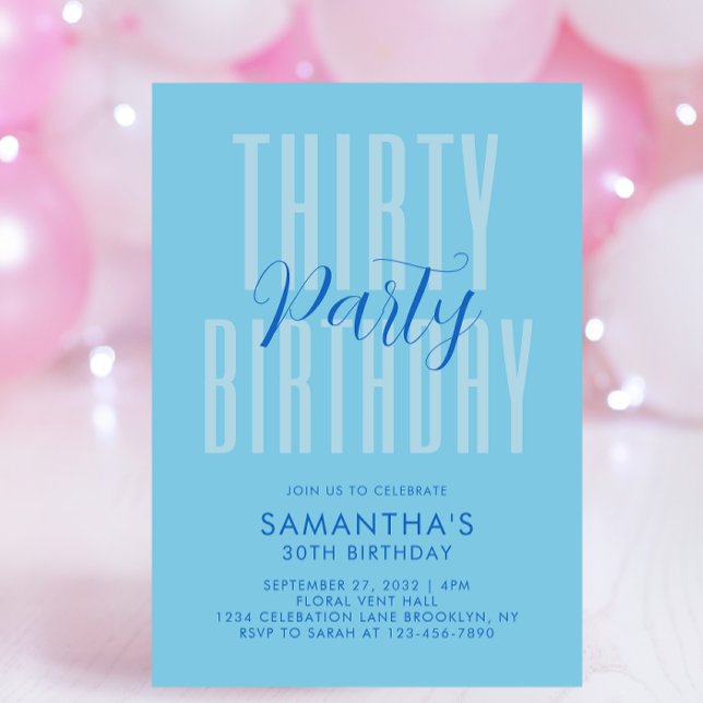 Invitation d'anniversaire adulte bleue avec typogr (Créateur téléchargé)