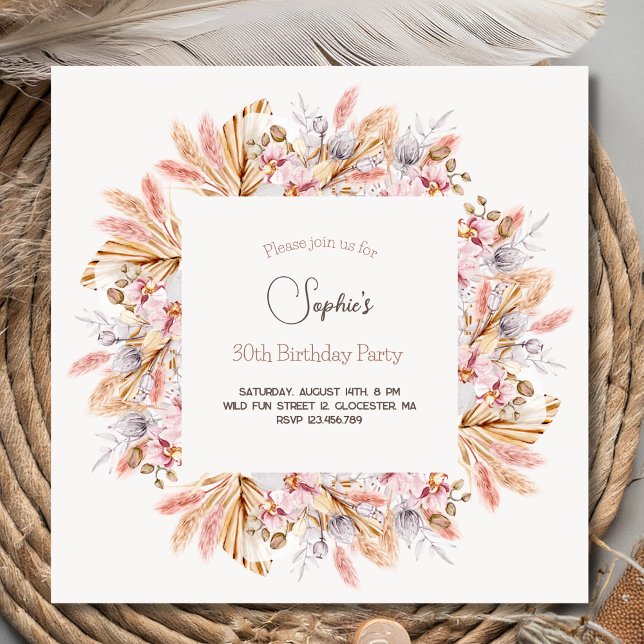 Invitation d'anniversaire adulte fleurs boho (Créateur téléchargé)