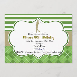 Invitation d'anniversaire adulte golf vert or