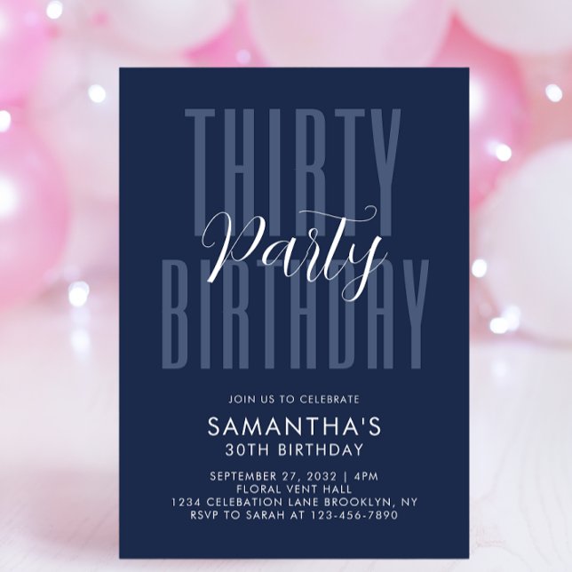 Invitation d'anniversaire adulte Navy avec typogra (Créateur téléchargé)