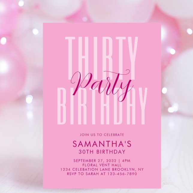 Invitation d'anniversaire adulte rose avec typogra (Créateur téléchargé)