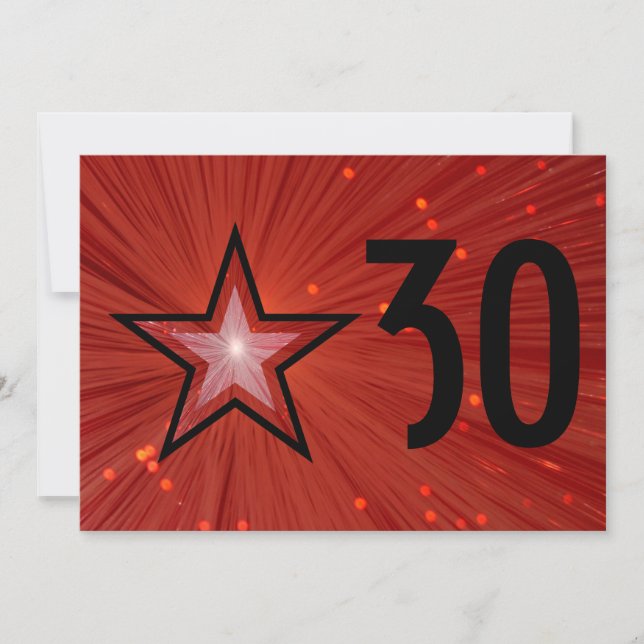 Invitation d'anniversaire 'Age' Étoile Rouge fond  (Devant)