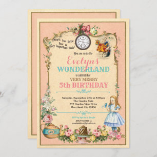 Invitation d'anniversaire Alice au pays des mervei