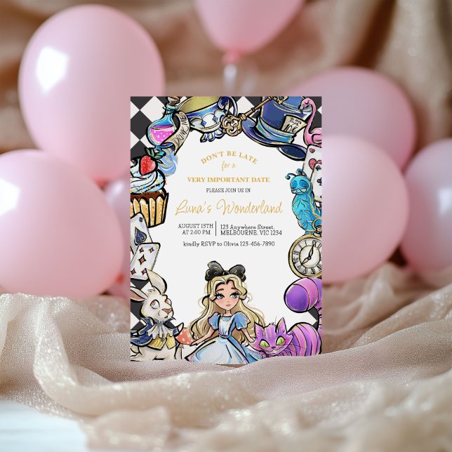 Invitation d'anniversaire Alice au pays des mervei (Créateur téléchargé)
