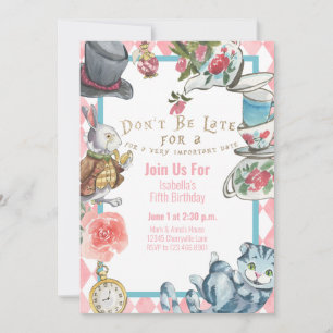 Invitation d'anniversaire Alice au pays des mervei