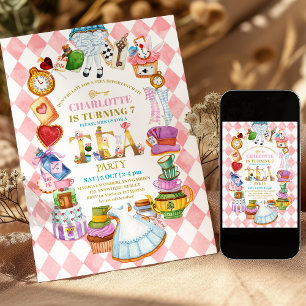 Invitation d'anniversaire Alice aux pays des merve