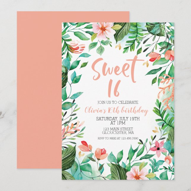 Invitation d'anniversaire Aloha Luau pour un Sweet (Devant / Derrière)