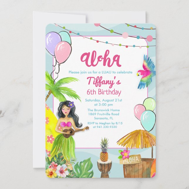 Invitation d'anniversaire Aloha Luau Tropical Pool (Devant)