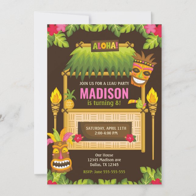 Invitation d'anniversaire Aloha Tropical Luau Flor (Devant)