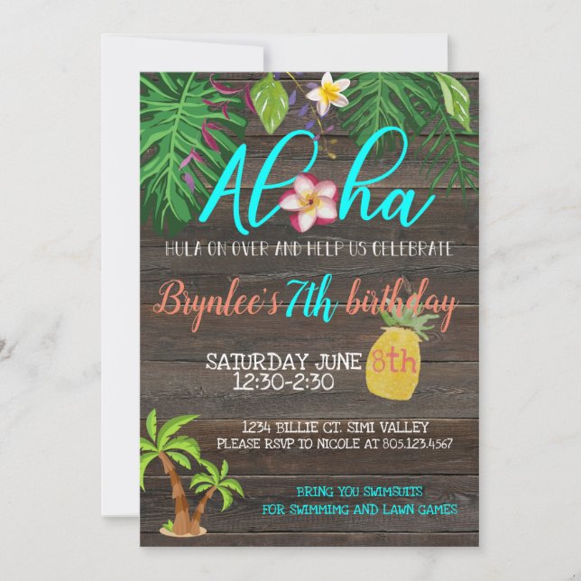 Invitation d'anniversaire ALOHA|Tropicale|Fête au  (Devant)