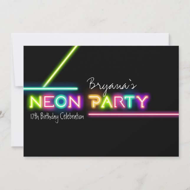 Invitation d'anniversaire amusante avec néon PARTY (Devant)