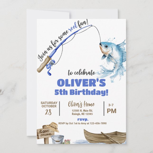 Invitation d'anniversaire amusante de pêcheur / ga (Devant)