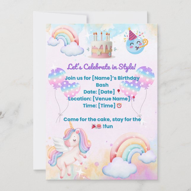 Invitation d'anniversaire amusante et colorée – Fê (Devant)