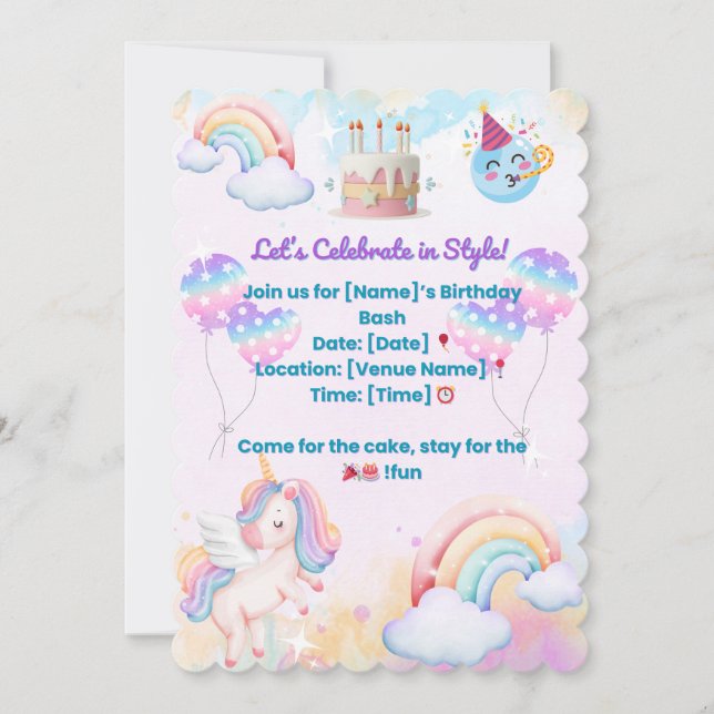 Invitation d'anniversaire amusante et colorée – Fê (Devant)