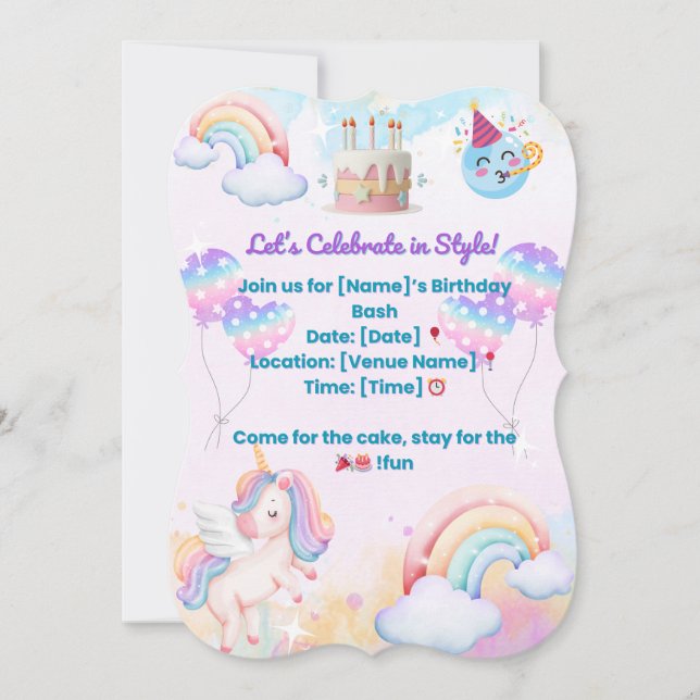 Invitation d'anniversaire amusante et colorée – Fê (Devant)