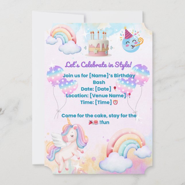 Invitation d'anniversaire amusante et colorée – Fê (Devant)