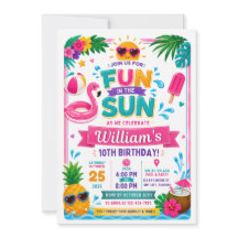 Invitation d'anniversaire Amusement au Soleil