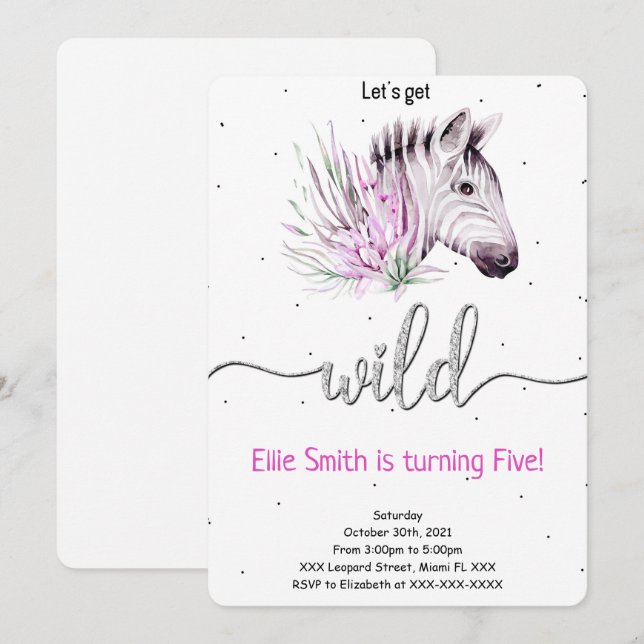 Invitation d'anniversaire Animal Safari (Devant / Derrière)