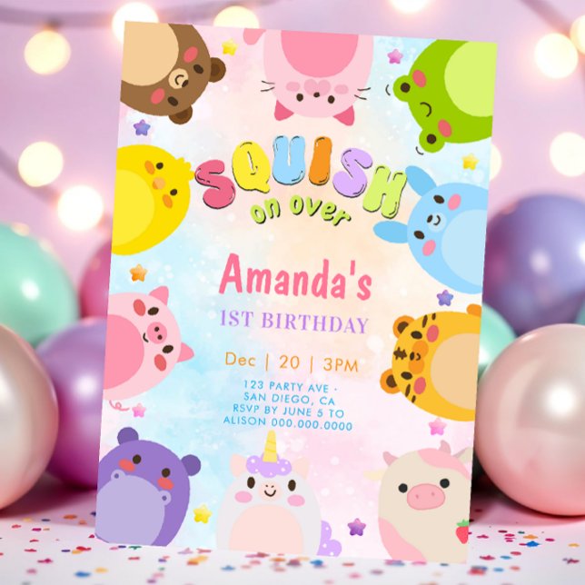 Invitation d'anniversaire Animal Squish On Over (Créateur téléchargé)