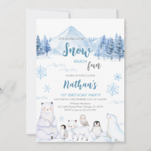 Invitation d'anniversaire Animaux Arctiques Bleus