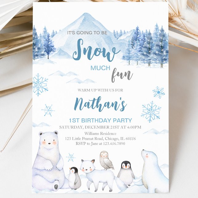 Invitation d'anniversaire Animaux Arctiques Bleus (Créateur téléchargé)