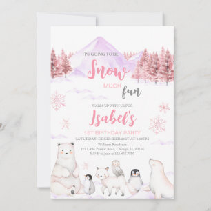 Invitation d'anniversaire Animaux Arctiques Rose