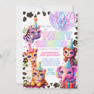 Invitation d'anniversaire Animaux de Fête Disco