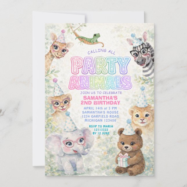 Invitation d'anniversaire Animaux de Fête | Safari (Devant)