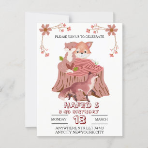 Invitation d'anniversaire Animaux de la forêt : Fo
