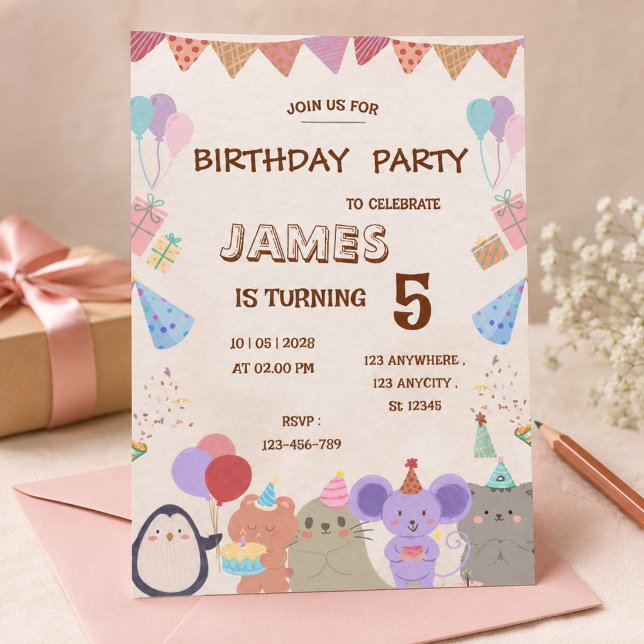 Invitation d'anniversaire Animaux de la forêt past (Créateur téléchargé)